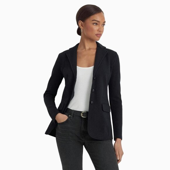 Lauren Ralph Lauren Sweater-Knit Blazer SzS Combed Black Crest Button Y2K Preppy - Picture 1 of 9